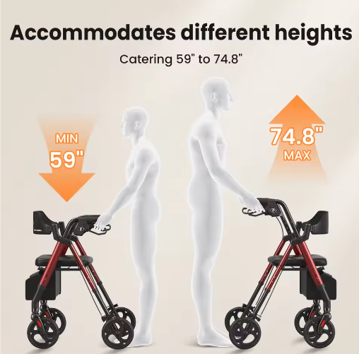 Opvouwbare Rollator met Zitje – Aluminium Loopondersteuning met Grote Wielen