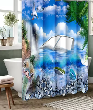 Strandlandschap Badgordijn Set – Waterdicht Douchegordijn met 12 Haken