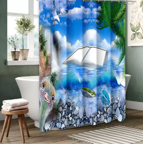 Strandlandschap Badgordijn Set – Waterdicht Douchegordijn met 12 Haken