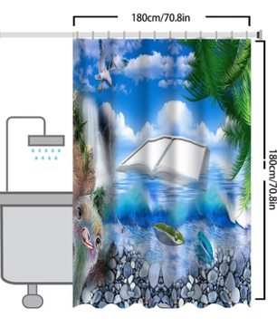 Strandlandschap Badgordijn Set – Waterdicht Douchegordijn met 12 Haken