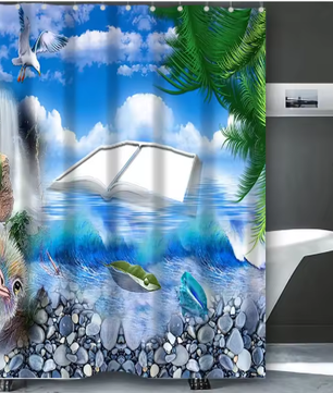 Strandlandschap Badgordijn Set – Waterdicht Douchegordijn met 12 Haken