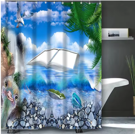 Strandlandschap Badgordijn Set – Waterdicht Douchegordijn met 12 Haken