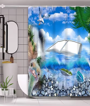 Strandlandschap Badgordijn Set – Waterdicht Douchegordijn met 12 Haken