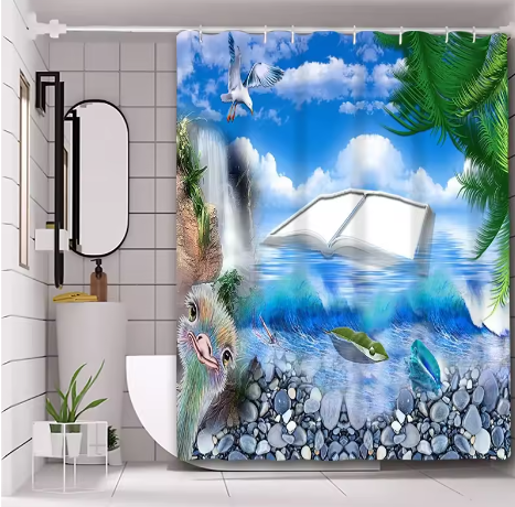 Strandlandschap Badgordijn Set – Waterdicht Douchegordijn met 12 Haken