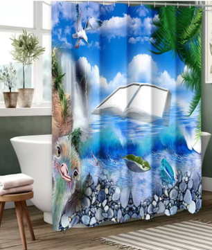 Strandlandschap Badgordijn Set – Waterdicht Douchegordijn met 12 Haken