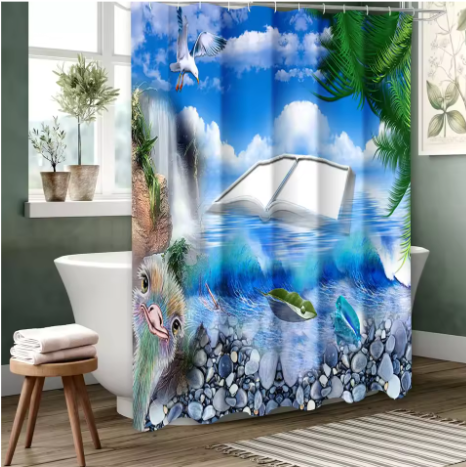 Strandlandschap Badgordijn Set – Waterdicht Douchegordijn met 12 Haken