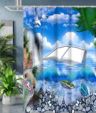 Strandlandschap Badgordijn Set – Waterdicht Douchegordijn met 12 Haken