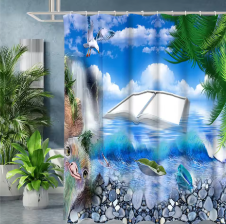 Strandlandschap Badgordijn Set – Waterdicht Douchegordijn met 12 Haken