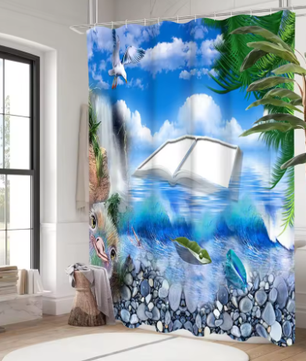 Strandlandschap Badgordijn Set – Waterdicht Douchegordijn met 12 Haken