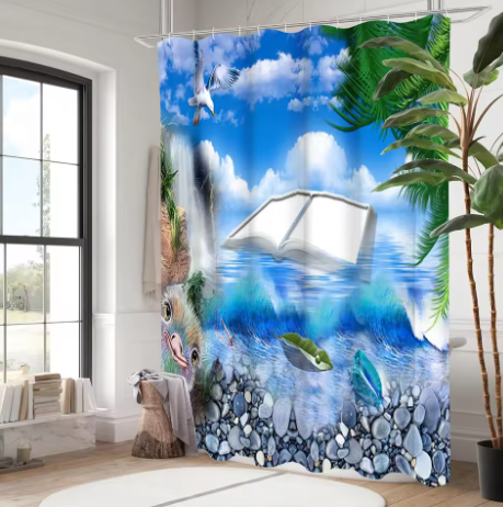 Strandlandschap Badgordijn Set – Waterdicht Douchegordijn met 12 Haken