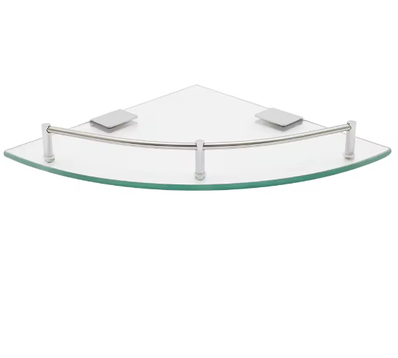 Badkamer Hoekplank van Gehard Glas – Wandmontage met RVS Reling