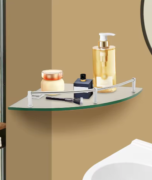 Badkamer Hoekplank van Gehard Glas – Wandmontage met RVS Reling