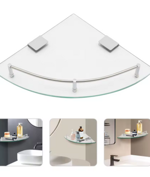 Badkamer Hoekplank van Gehard Glas – Wandmontage met RVS Reling