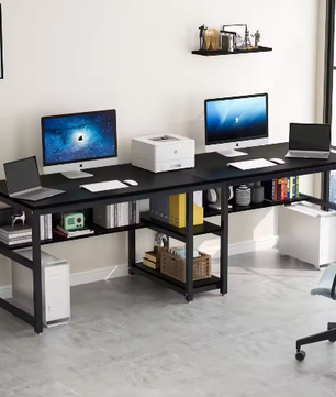 Tweepersoons Bureau met Boekenplank – Dubbel Werkstation Industrieel Design