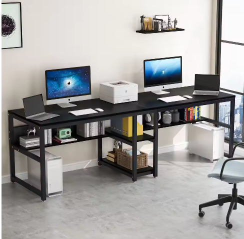 Tweepersoons Bureau met Boekenplank – Dubbel Werkstation Industrieel Design