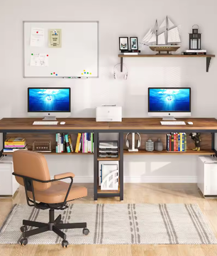 Tweepersoons Bureau met Boekenplank – Dubbel Werkstation Industrieel Design