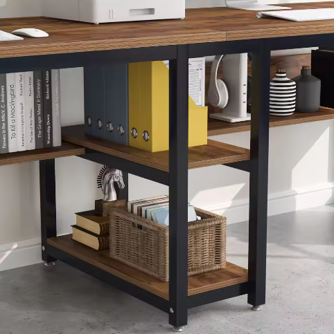 Tweepersoons Bureau met Boekenplank – Dubbel Werkstation Industrieel Design