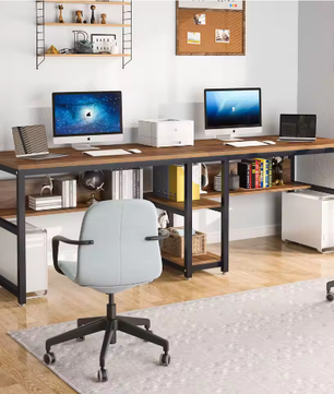 Tweepersoons Bureau met Boekenplank – Dubbel Werkstation Industrieel Design