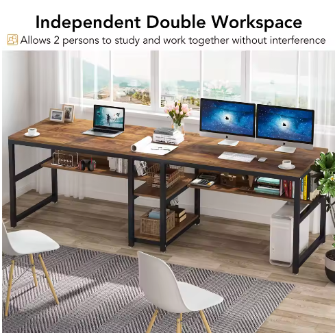 Tweepersoons Bureau met Boekenplank – Dubbel Werkstation Industrieel Design