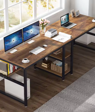 Tweepersoons Bureau met Boekenplank – Dubbel Werkstation Industrieel Design