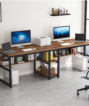 Tweepersoons Bureau met Boekenplank – Dubbel Werkstation Industrieel Design