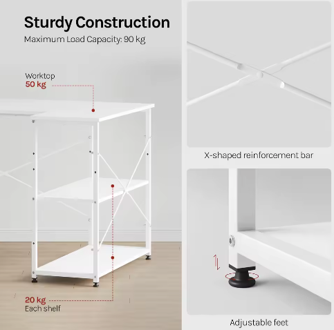 L-Vormig Hoekbureau met Opbergplanken – Computerbureau Werkstation