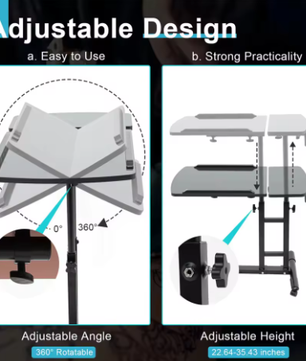 Mobiel Sta-Bureau Verstelbaar met Wielen en Kantelbaar Blad