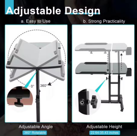 Mobiel Sta-Bureau Verstelbaar met Wielen en Kantelbaar Blad