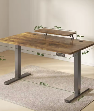 Elektrisch In Hoogte Verstelbaar Bureau 140 × 60 cm – Sta-Zit Bureau met Monitorstandaard