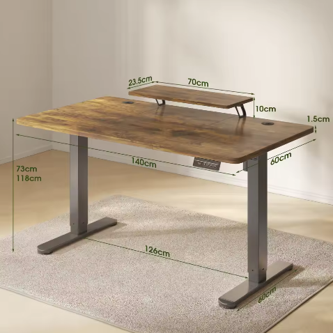 Elektrisch In Hoogte Verstelbaar Bureau 140 × 60 cm – Sta-Zit Bureau met Monitorstandaard