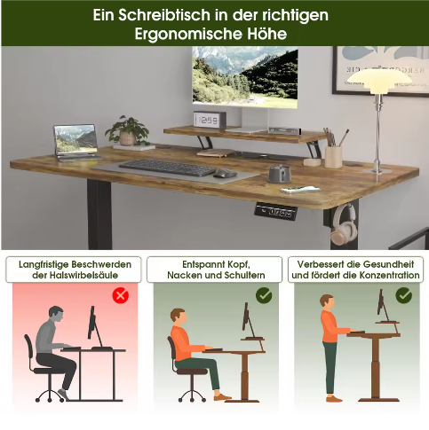Elektrisch In Hoogte Verstelbaar Bureau 140 × 60 cm – Sta-Zit Bureau met Monitorstandaard