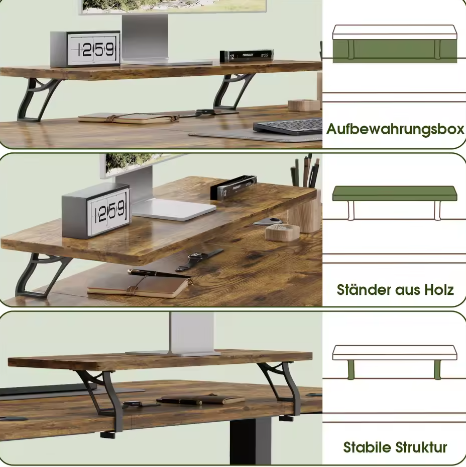 Elektrisch In Hoogte Verstelbaar Bureau 140 × 60 cm – Sta-Zit Bureau met Monitorstandaard