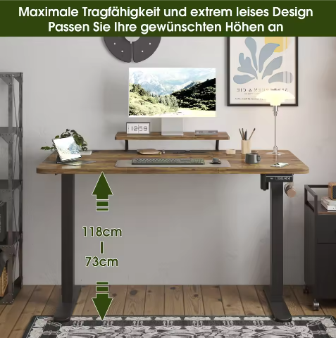 Elektrisch In Hoogte Verstelbaar Bureau 140 × 60 cm – Sta-Zit Bureau met Monitorstandaard