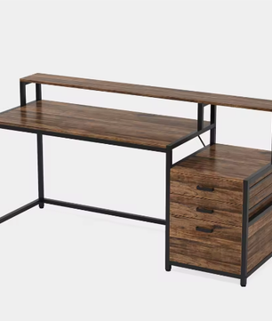 Ergonomisch Computerbureau met Monitorstandaard en Archiefladekast – 160 cm Werkbureau met Opbergruimte