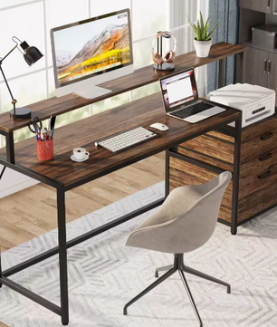 Ergonomisch Computerbureau met Monitorstandaard en Archiefladekast – 160 cm Werkbureau met Opbergruimte