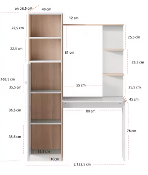 Ruim Werkbureau 123,5×45×168,5 cm – Bureau met Opbergkast en Planken