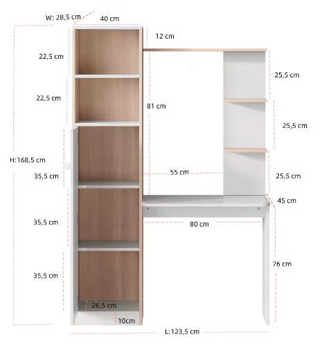 Ruim Werkbureau 123,5×45×168,5 cm – Bureau met Opbergkast en Planken