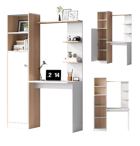 Ruim Werkbureau 123,5×45×168,5 cm – Bureau met Opbergkast en Planken