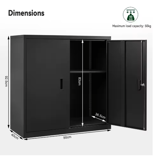 Afsluitbare Archiefkast – Met Metalen Beveiliging, Verstelbare Plank en Multifunctioneel Werkblad, 90×92×40 cm