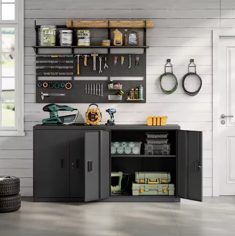 Afsluitbare Archiefkast – Met Metalen Beveiliging, Verstelbare Plank en Multifunctioneel Werkblad, 90×92×40 cm