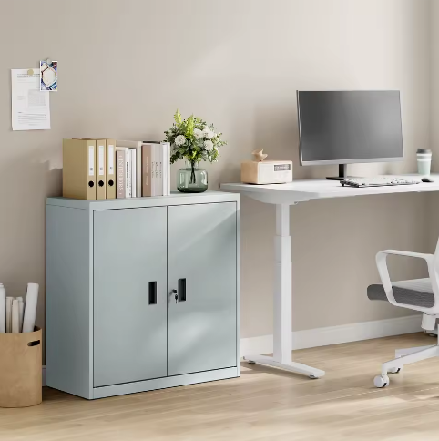 Afsluitbare Archiefkast – Met Metalen Beveiliging, Verstelbare Plank en Multifunctioneel Werkblad, 90×92×40 cm