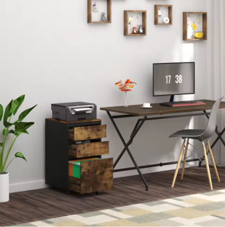 Mobiele archiefkast met 3 laden en wielen – kantoor opbergkast 40×70×40 cm