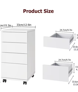 Mobiele Kantoorkast met 4 Lades en Wielen – Multifunctioneel Opbergmeubel