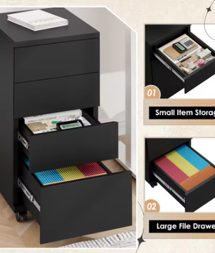 Mobiele Kantoorkast met 4 Lades en Wielen – Multifunctioneel Opbergmeubel