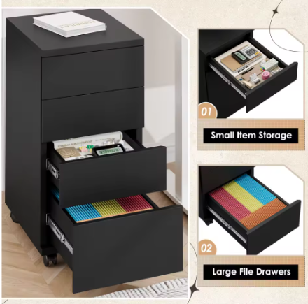 Mobiele Kantoorkast met 4 Lades en Wielen – Multifunctioneel Opbergmeubel