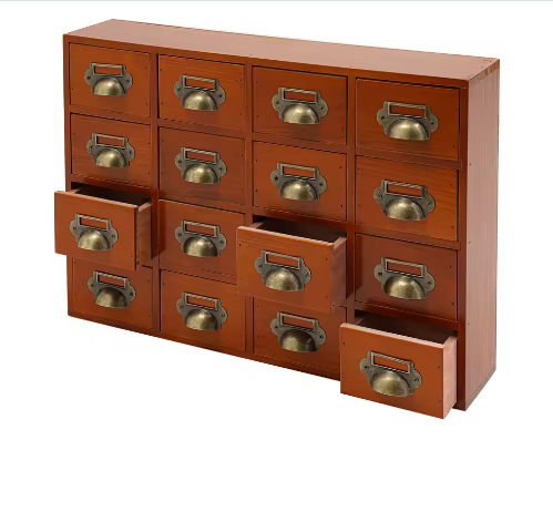 16-Laden Houten Opbergkast – Apothekerskast en Bureau Organizer