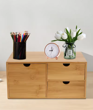 Bamboe Bureau-Organizer met 3 Lades – Duurzame Desktop Opbergkast