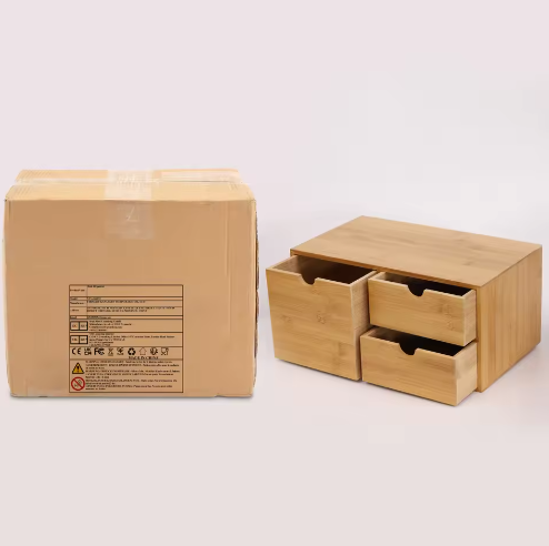 Bamboe Bureau-Organizer met 3 Lades – Duurzame Desktop Opbergkast