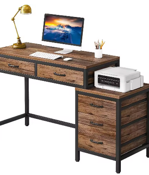 Compact Computerbureau met 5 Lades en Omkeerbare Ladekast