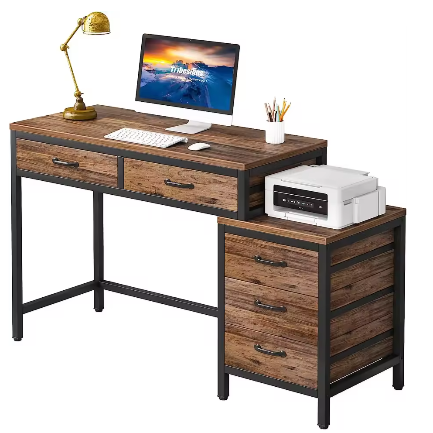 Compact Computerbureau met 5 Lades en Omkeerbare Ladekast